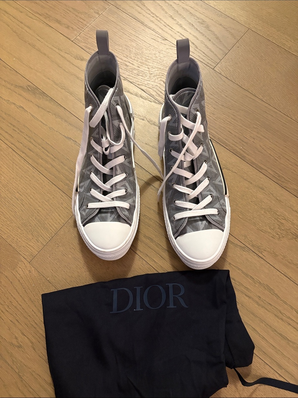 Dior Men’s Gray High-Top Sneakers with White Accents
